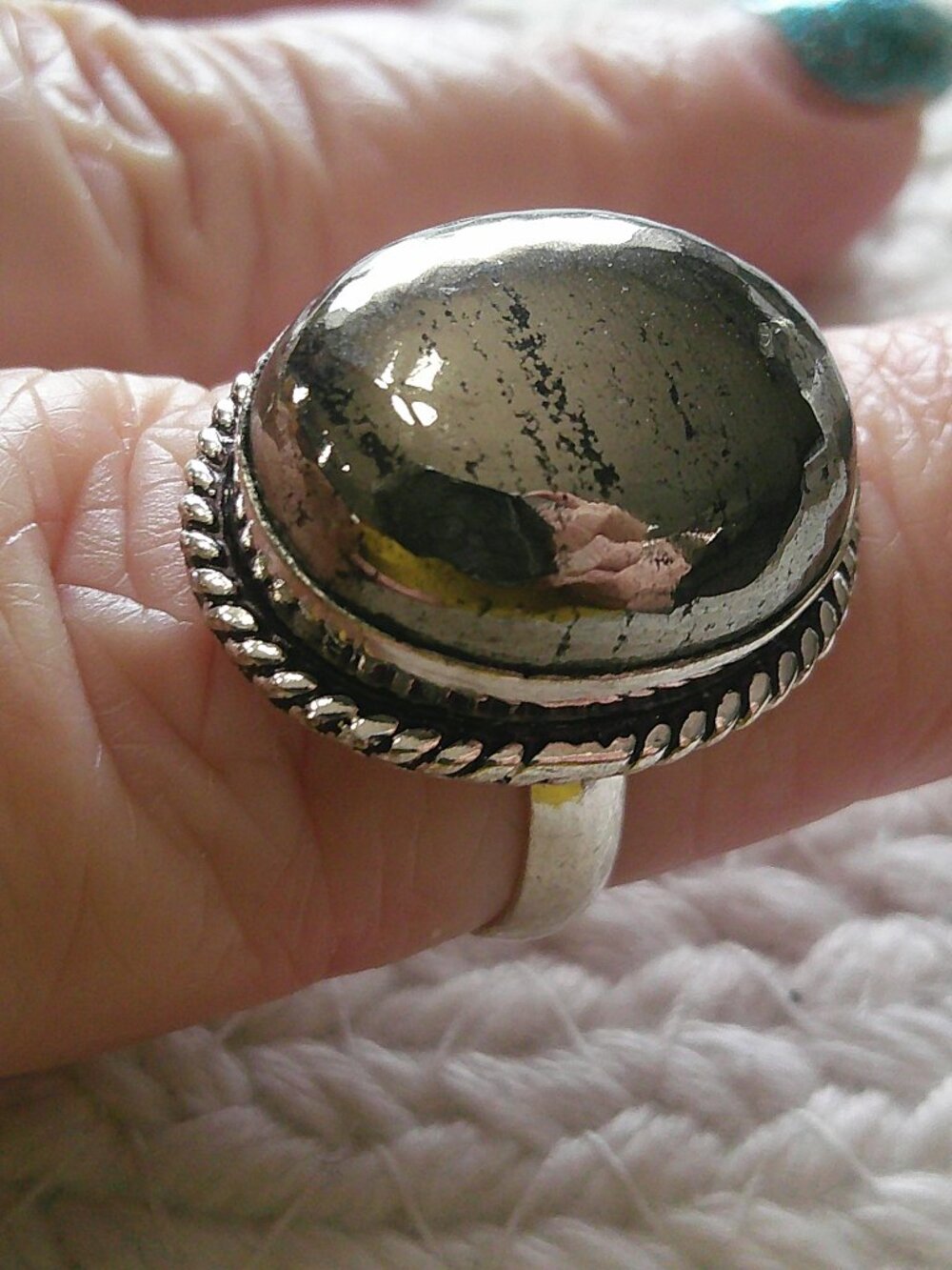 Unique APACHE PYRITE Handmade Sterling 925 Ring Size 8.5 #21F